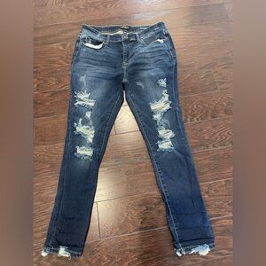 JUDY BLUE HIGH WAIST SKINNY FIT JEAN Women Size 15/32 MED BLUE DISTRESS